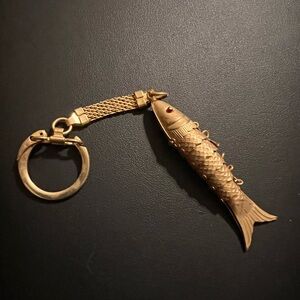 Vintage Articulated Fish Keychain Gold Tone